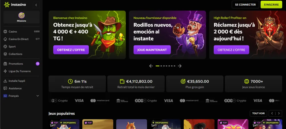 Instasino homepage retrait neosurf casino
