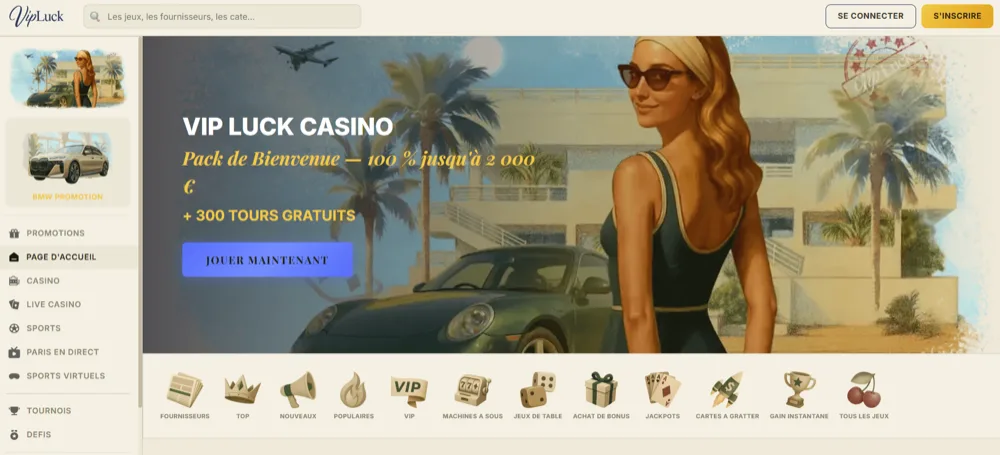 VipLuck homepage casino avec neosurf