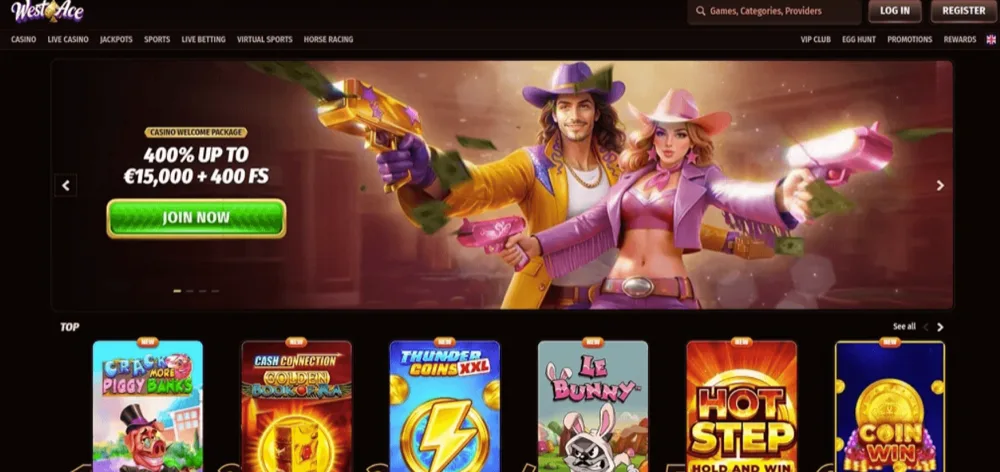 WestAce homepage casino acceptant neosurf